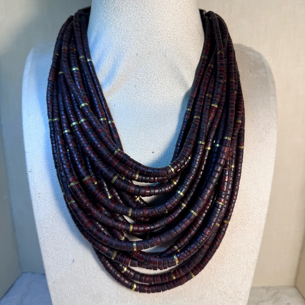 Vintage Gerda Lynggaard Monies 17 Strand Wooden Bead Necklace